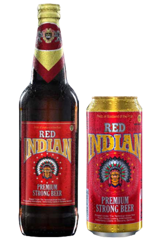 Red Indian Premium Strong beer bottle and can